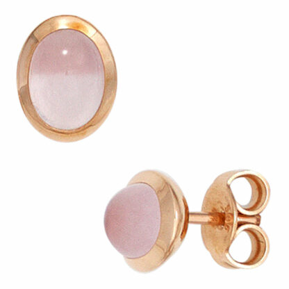 Ohrstecker oval 585 Rotgold mit Rosenquarzen
