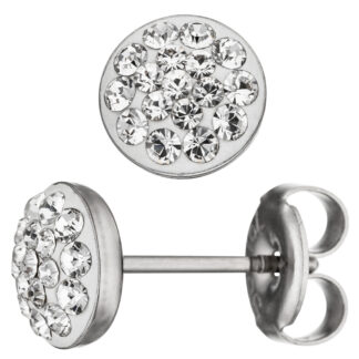 Ohrstecker rund Edelstahl mit SWAROVSKI ELEMENTS weiß