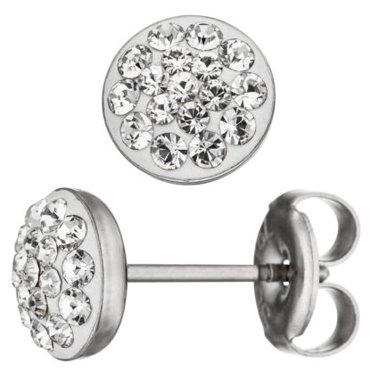Ohrstecker rund Edelstahl mit SWAROVSKI ELEMENTS weiß