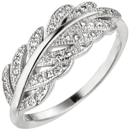 Ring "Feder" 925 Silber mit Zirkonia weiß