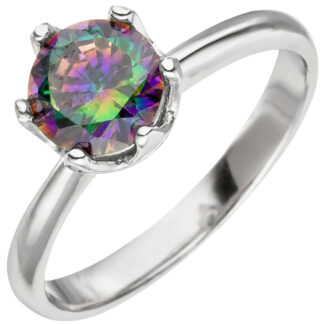 Solitär Ring 925 Silber mit Regenbogen-Zirkonia