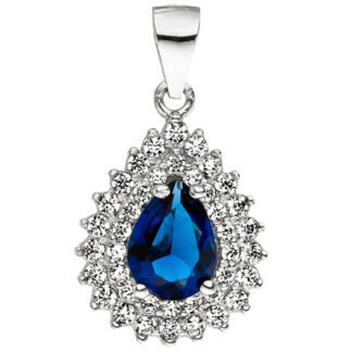 Anhänger 925 Silber mit Zirkonia blau Tropfen und Zirkonia weiß