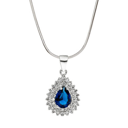 Anhänger 925 Silber mit Zirkonia blau Tropfen und Zirkonia weiß – Bild 3