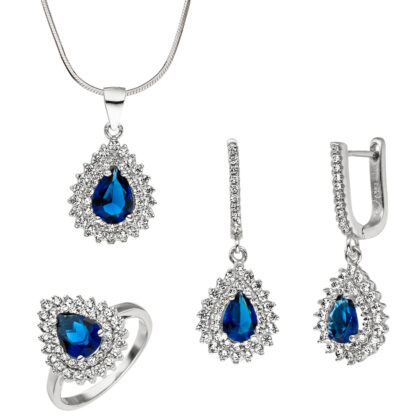 Anhänger 925 Silber mit Zirkonia blau Tropfen und Zirkonia weiß – Bild 2