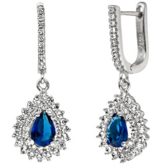 Creolen 925 Silber mit Zirkonia blau Tropfenform und Zirkonia weiß