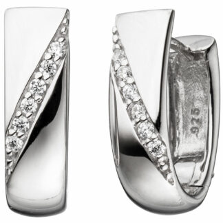 Creolen 925 Silber mit Zirkonia weiß diagonal