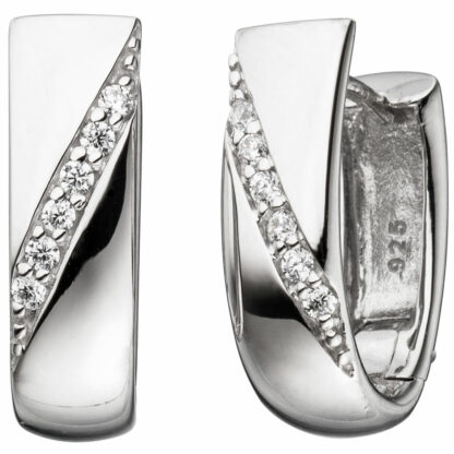 Creolen 925 Silber mit Zirkonia weiß diagonal