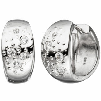 Creolen 925 Silber mit Zirkonia weiß und Struktur-Dekor