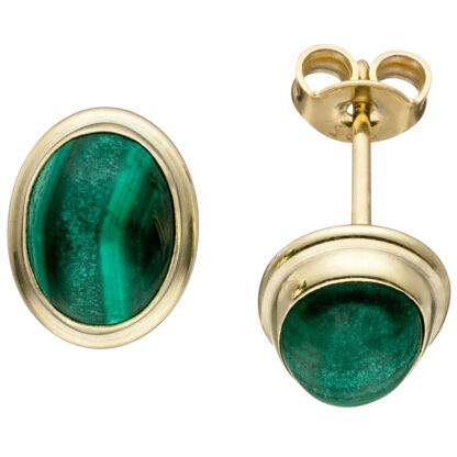 Ohrstecker oval 585 Gelbgold mit Malachiten