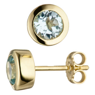 Ohrstecker rund 333 Gelbgold mit Blautopas