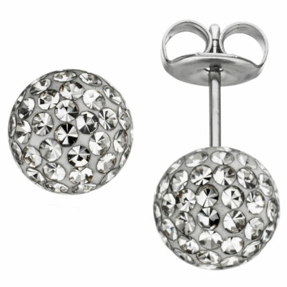 Kugel-Ohrstecker Edelstahl mit SWAROVSKI ELEMENTS weiß