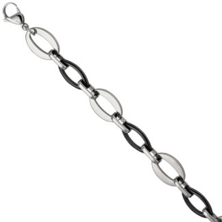 Armband Edelstahl/Keramik schwarz oval 21 cm