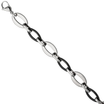Armband Edelstahl/Keramik schwarz oval 21 cm