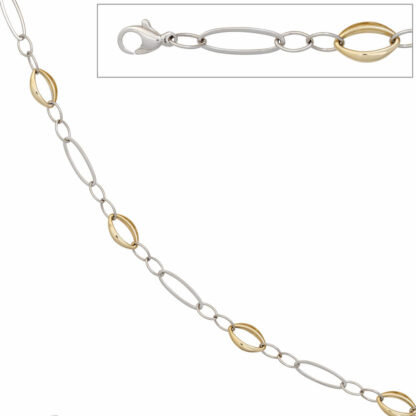 Collier 585 Weiß-/Gelbgold oval 43 cm