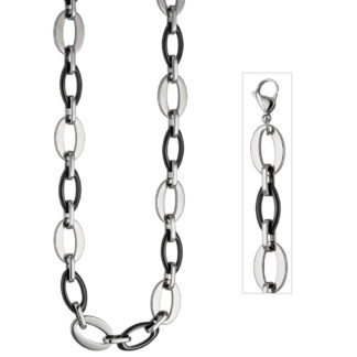 Collier Edelstahl/Keramik schwarz oval 47 cm