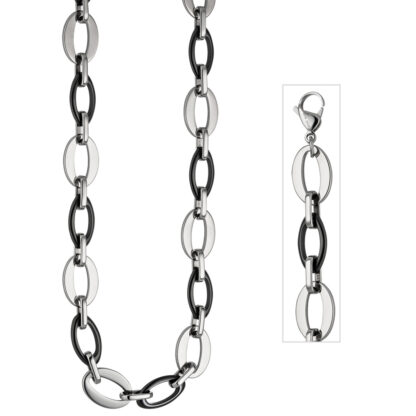 Collier Edelstahl/Keramik schwarz oval 47 cm
