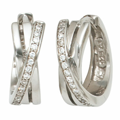 Creolen mehrbahnig X-Form 925 Silber mit Zirkonia weiß