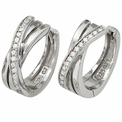 Creolen mehrbahnig X-Form 925 Silber mit Zirkonia weiß – Bild 2