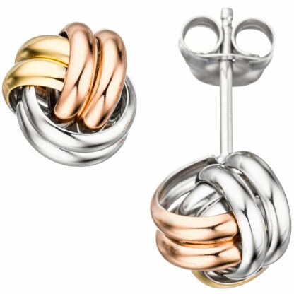 Ohrstecker 925 Silber tricolor Knoten verschlungen