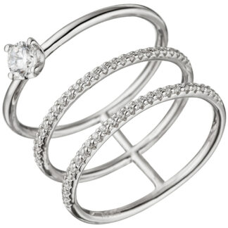 Ring 3 bahnig 925 Silber mit Zirkonia weiß