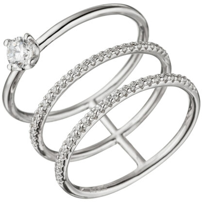 Ring 3 bahnig 925 Silber mit Zirkonia weiß