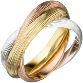 Ring 925 Silber Tricolor strukturiert 3-bahnig