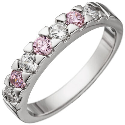 Ring 925 Silber mit Zirkonia weiß und rosa