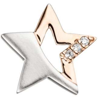Anhänger "Stern" 925 Silber, teilmattiert und teilrotvergoldet mit Zirkonia