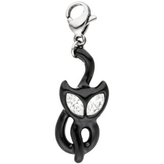 Charm "schwarze Katze" Edelstahl mit SWAROVSKI ELEMENTS weiß