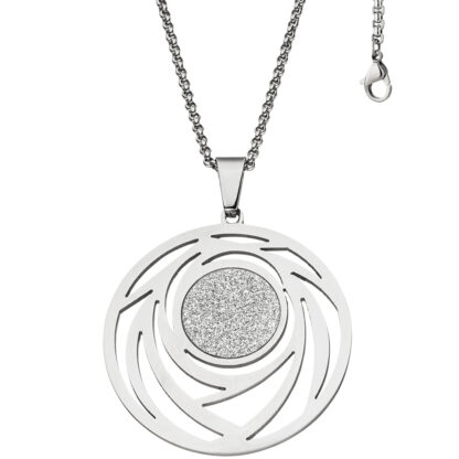 Collier/Erbskette mit Anhänger rund abstrakt Edelstahl und Glitzer