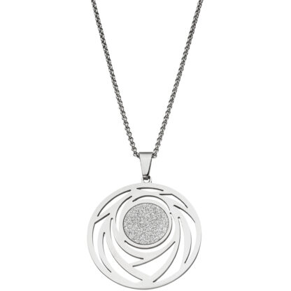 Collier/Erbskette mit Anhänger rund abstrakt Edelstahl und Glitzer – Bild 2