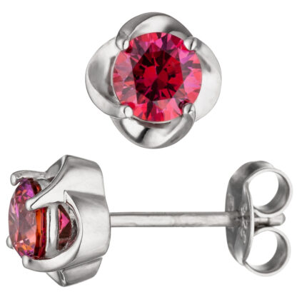 Ohrstecker "Blüte" 925 Silber mit Zirkonia pink