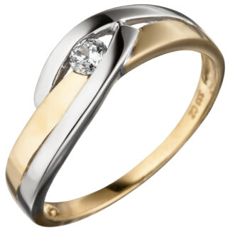 Ring 333 Gelbgold Bicolor mit Zirkonia weiß
