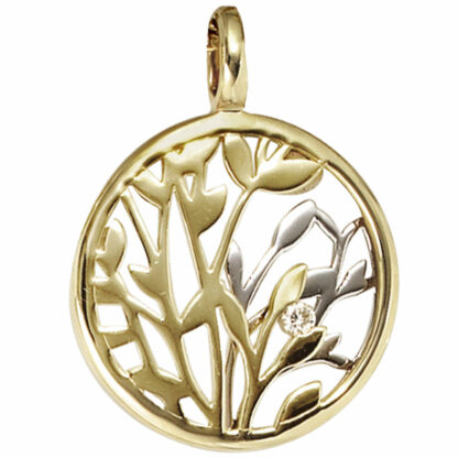 Anhänger rund 585 Gelb-/Weißgold mit Brillant floristisch
