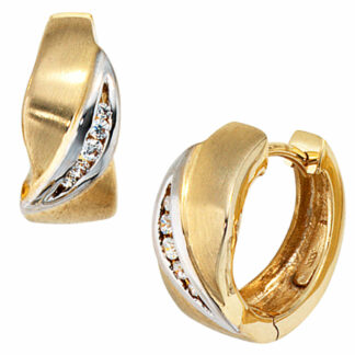 Creolen 333 Gelbgold Bicolor mit 10 Zirkonia weiß