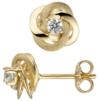Ohrstecker 333 Gelbgold Knoten verschlungen mit Zirkonia