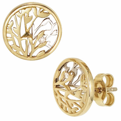 Ohrstecker 585 Gelb-/Weißgold mit 2 Brillanten floristisch