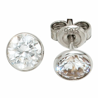 Ohrstecker 925 Silber mit Zirkonia weiß rund gefasst