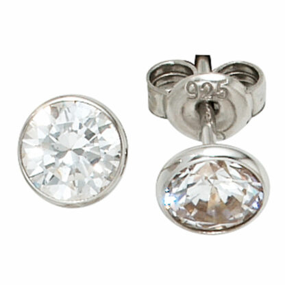 Ohrstecker 925 Silber mit Zirkonia weiß rund gefasst