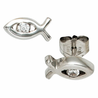 Ohrstecker "Ichthys" 925 Silber mit 2 Zirkonia weiß