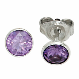 Ohrstecker rund 925 Silber mit 2 Zirkonia violett