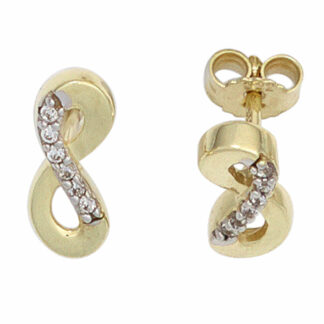 Ohrstecker "unendlich" 333 Gelbgold mit Zirkonia weiß