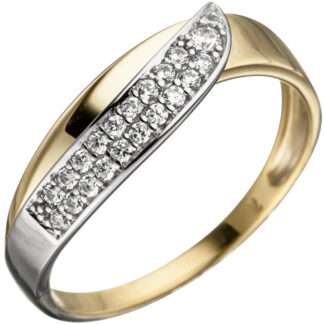 Ring 333 Gelb-/Weißgold mit 21 Zirkonia weiß