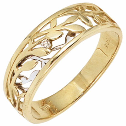 Ring 585 Gelb-/Weißgold mit Brillant floristisch