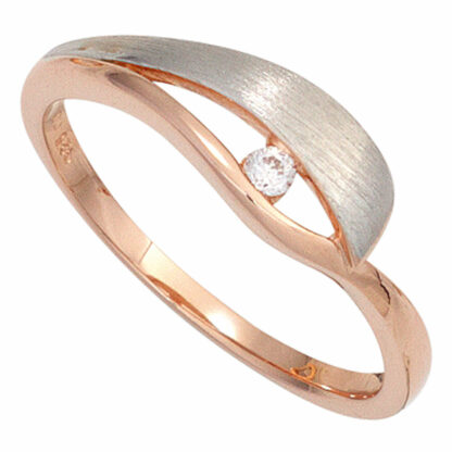 Ring 925 Silber/rotvergoldet mit weißem Zirkonia