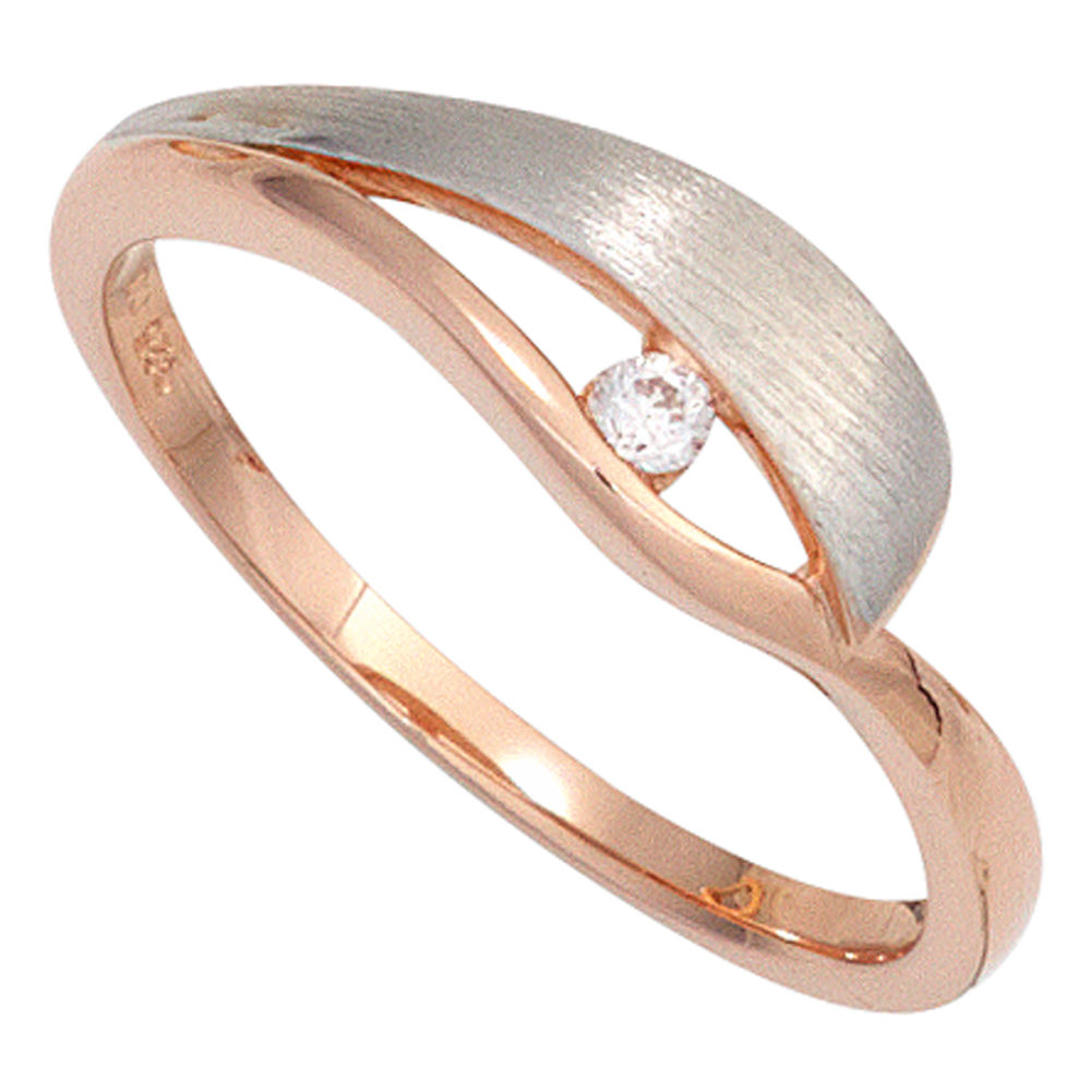 Ring 925 Silber/rotvergoldet mit weißem Zirkonia - Marinas Schmuckwelt