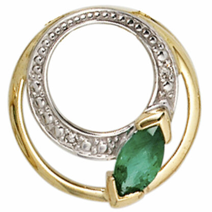 Anhänger rund 585 Gelbgold mit Smaragd und 2 Diamanten