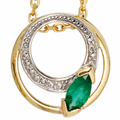 Anhänger rund 585 Gelbgold mit Smaragd und 2 Diamanten – Bild 4