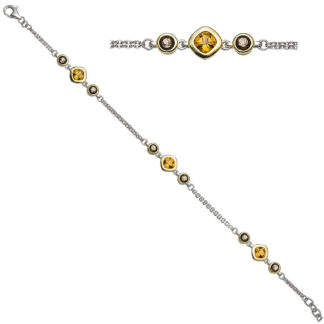 Armband 925 Silber/teilvergoldet mit Citrinen und Rauchquarzen