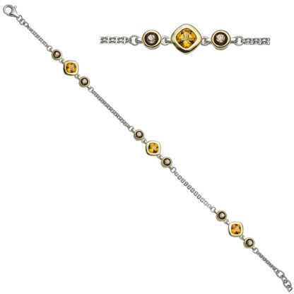 Armband 925 Silber/teilvergoldet mit Citrinen und Rauchquarzen